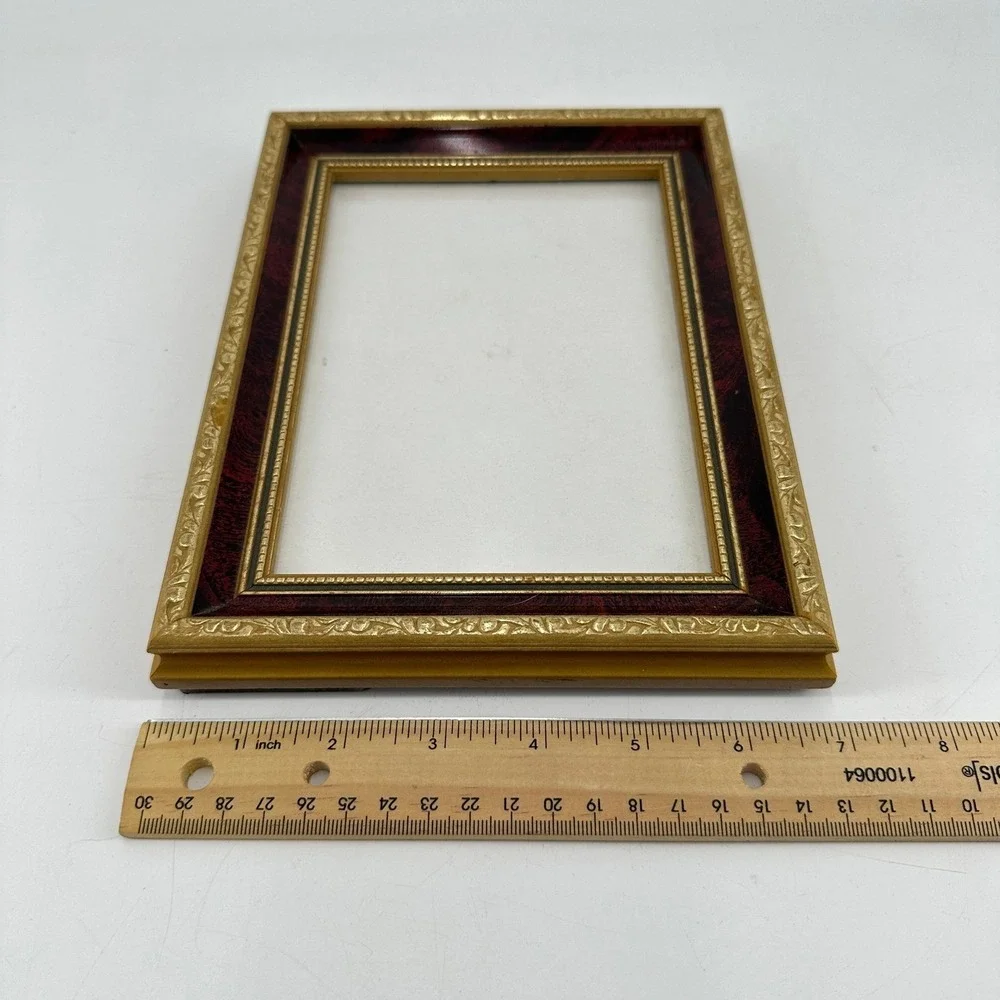 Vintage Style Ornate Gold and Burgundy Filigree 5x7 Picture Frame Tabletop Wall